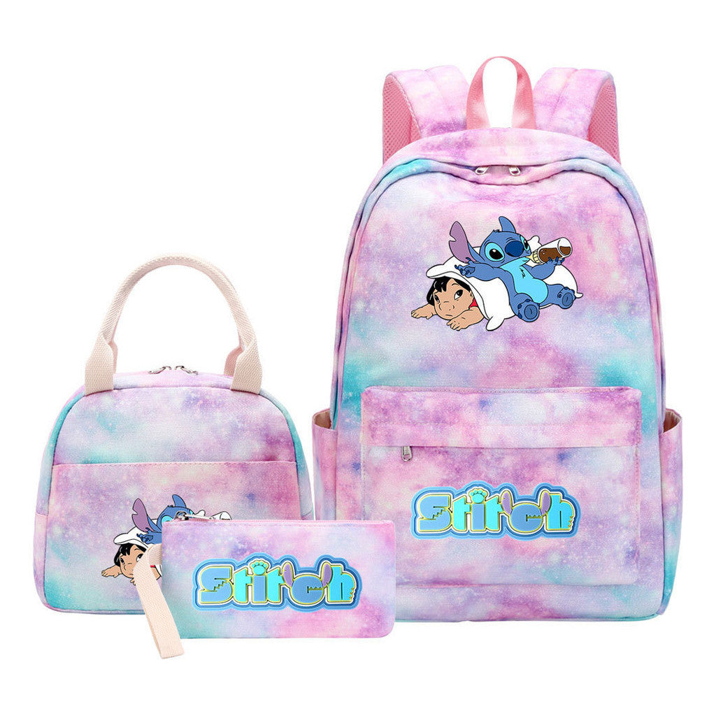 Interstellar Baby Stitch Youth Student Girls School Bag Lunch Bag Three Piece Set Backpack Set