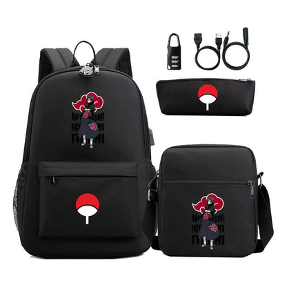 Naruto Usb Password Lock Year Student School Bag Three Piece Set Backpack Set
