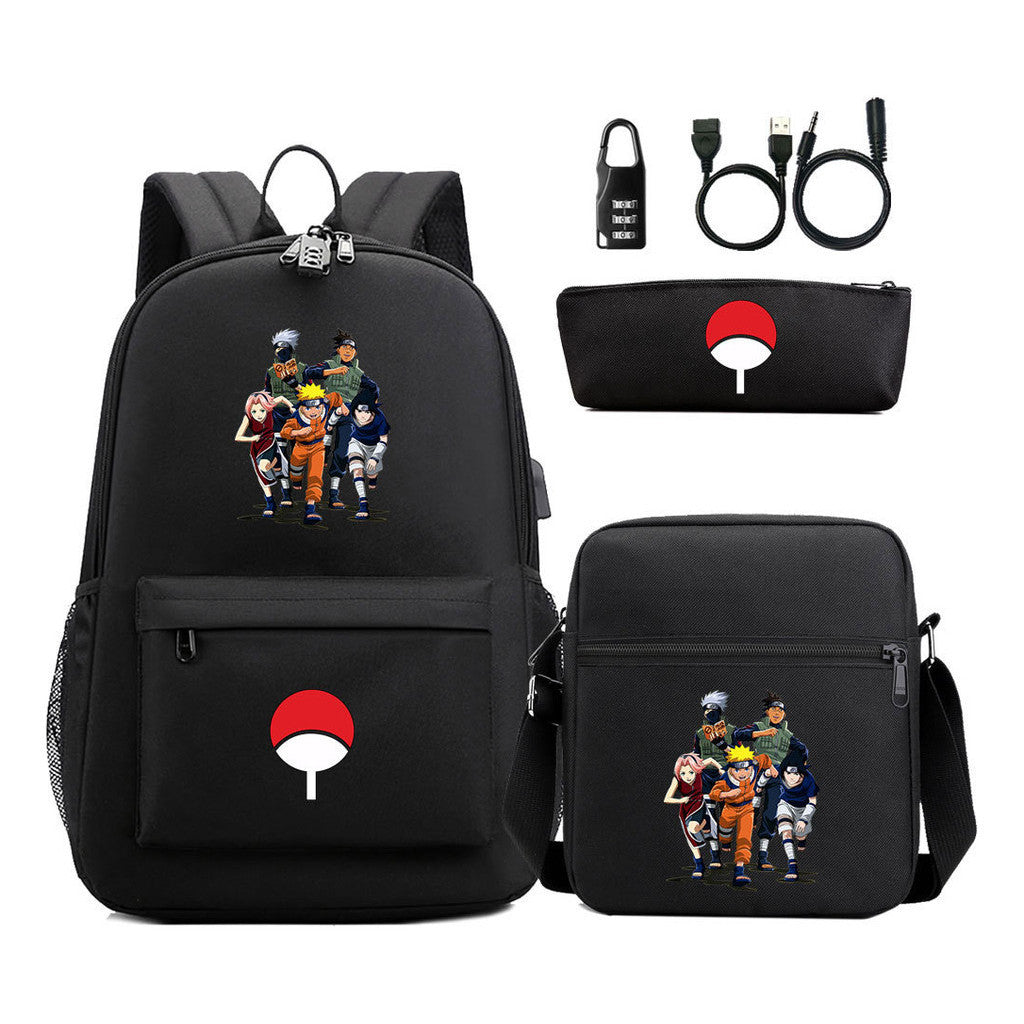 Naruto Usb Password Lock Year Student School Bag Three Piece Set Backpack Set