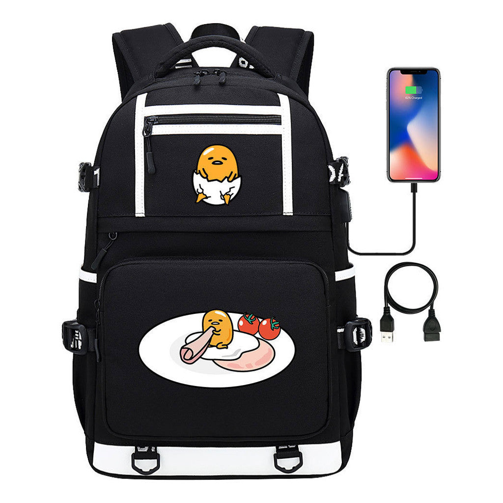 Cartoon Lazy Egg Usb Youth Student School Bag Men's And Women's Backpack Leisure Travel Bag