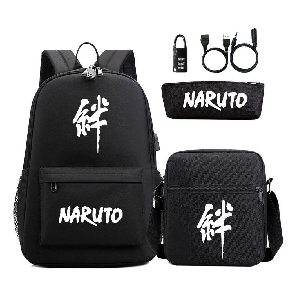 Naruto Usb Password Lock Student Backpack Three Piece Set For Boys And Girls Backpack Set