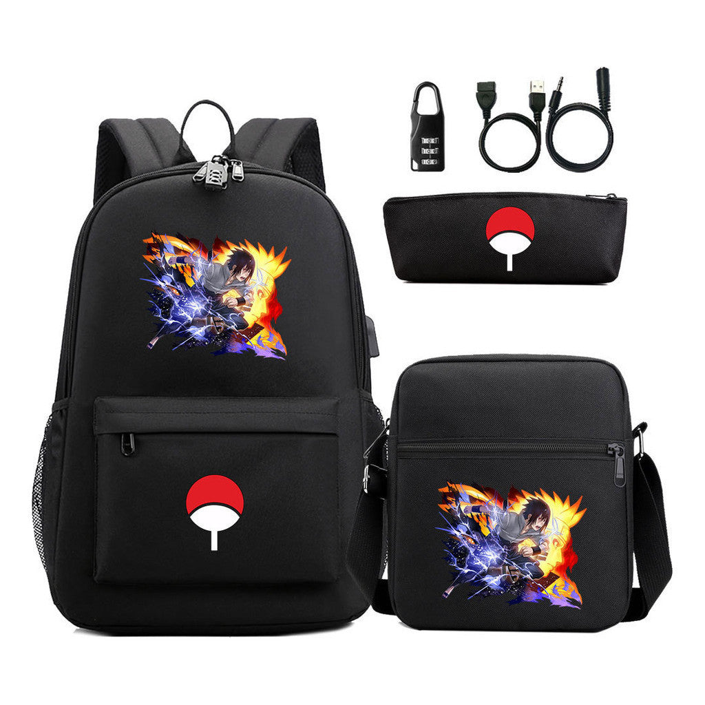 Naruto Usb Password Lock Youth Student Backpack Three Piece Set Backpack Set