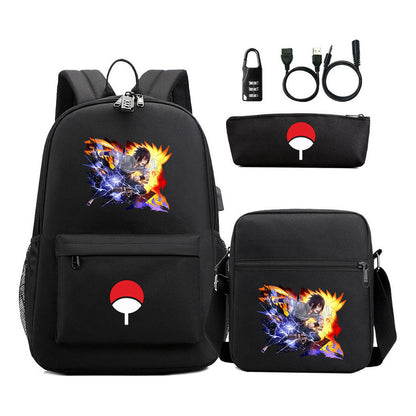 Naruto Usb Password Lock Youth Student Backpack Three Piece Set Backpack Set