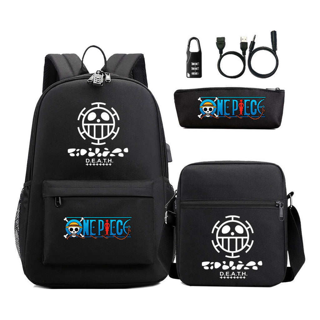 Cartoon Pirate King Usb Password Lock Youth Student School Bag Three Piece Set For Boys And Girls Backpack Set