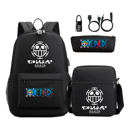Cartoon Pirate King Usb Password Lock Youth Student School Bag Three Piece Set For Boys And Girls Backpack Set