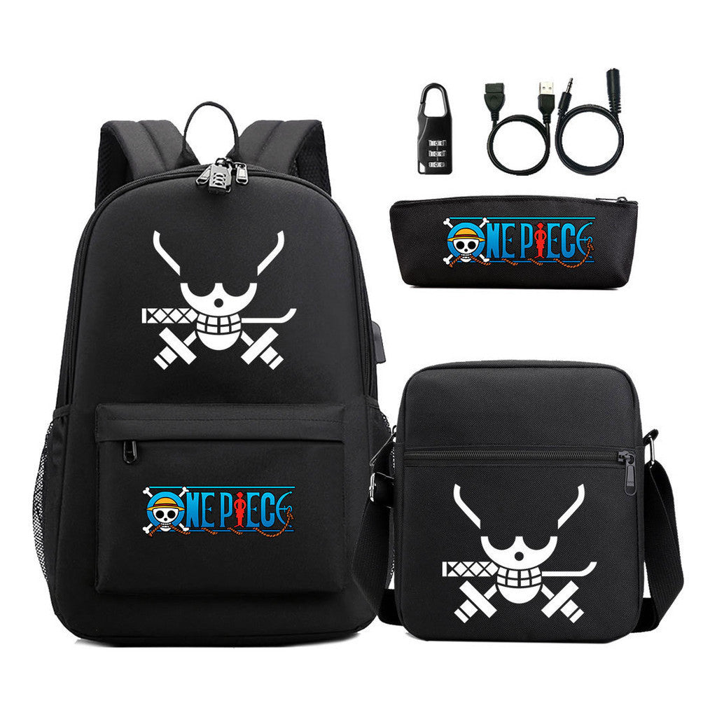 Cartoon Pirate King Usb Password Lock Youth Student School Bag Three Piece Set For Boys And Girls Backpack Set