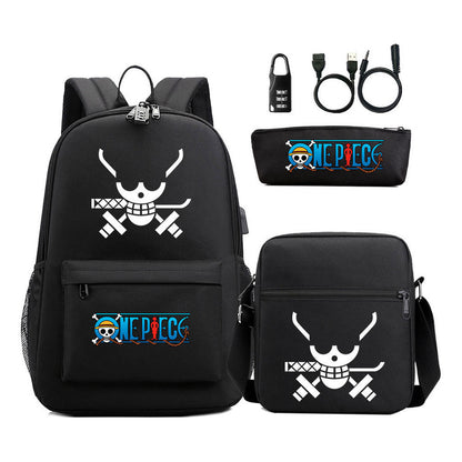 Cartoon Pirate King Usb Password Lock Youth Student School Bag Three Piece Set For Boys And Girls Backpack Set