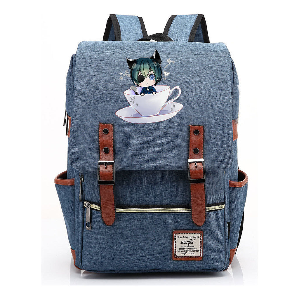 Black Deacon Youth Student School Bag Men's And Women's Leisure Belt Buckle Backpack