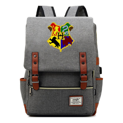 School Of Witchcraft And Wizardry Youth Backpack Usb Leisure Belt Buckle Backpack
