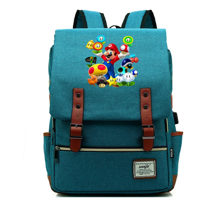 Super Mario Youth Student backpack USB casual backpack