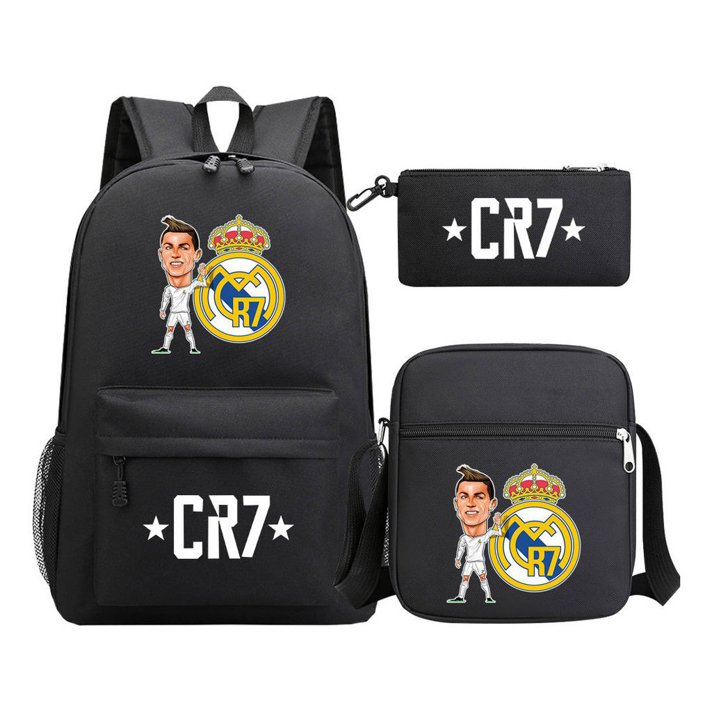 Sports star Cristiano Ronaldo printed youth student backpack 3-piece set for boys and girls backpack set