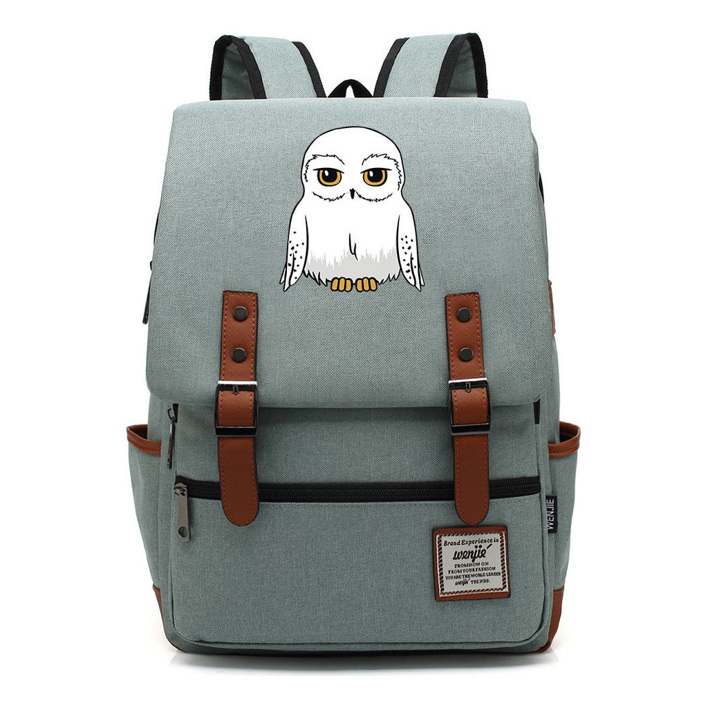 Cartoon White Owl Youth Student Backpack For Men And Women With Casual Belt Buckle Backpack