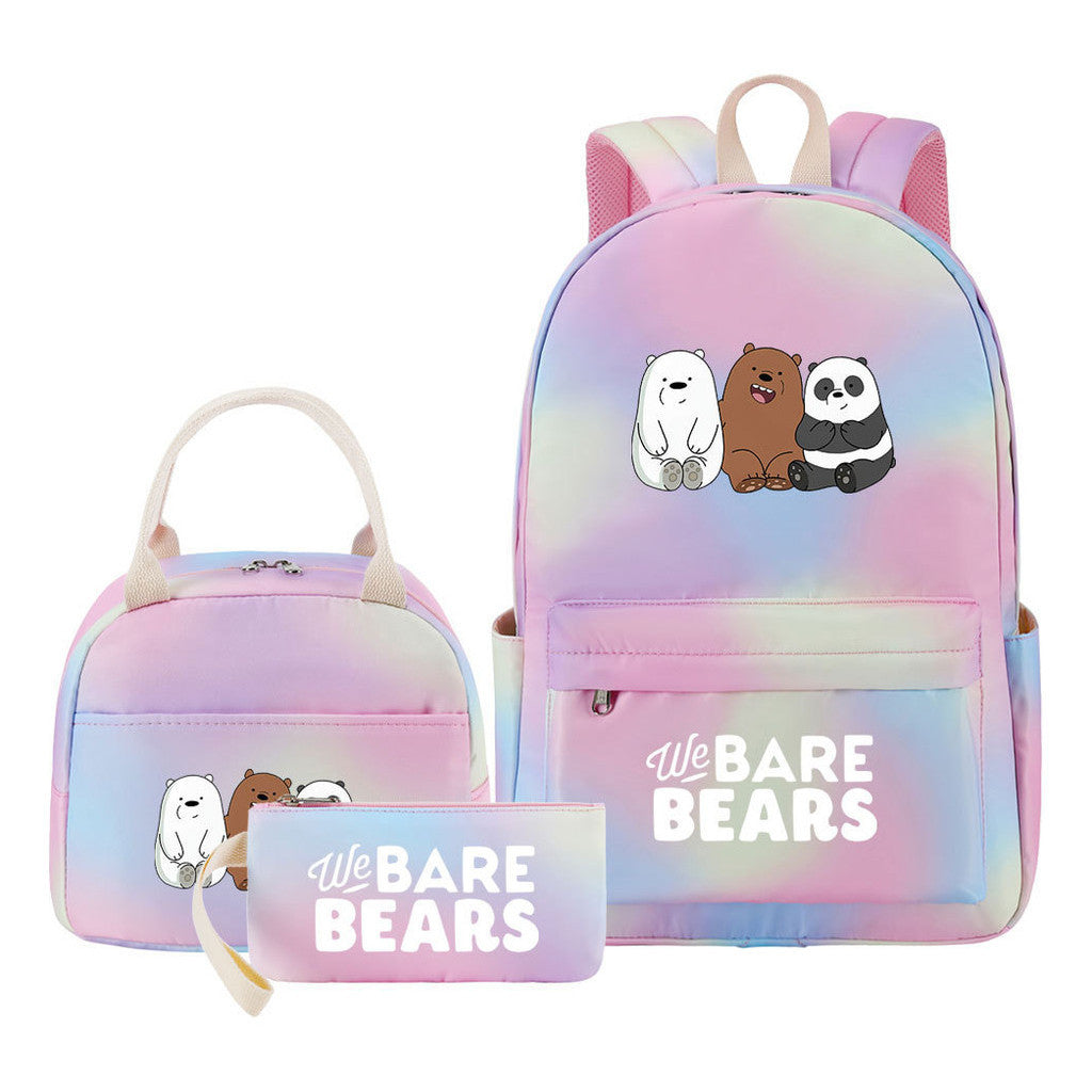 Cartoon Cute Three Bears Youth Student Girls School Bag Lunch Bag Three Piece Set Backpack Set