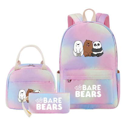 Cartoon Cute Three Bears Youth Student Girls School Bag Lunch Bag Three Piece Set Backpack Set