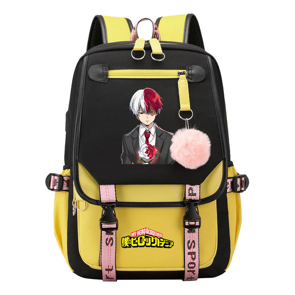 Comics My Heroes Academy Usb Youth Student Backpack Men's And Women's Leisure Ribbon Flip Backpack