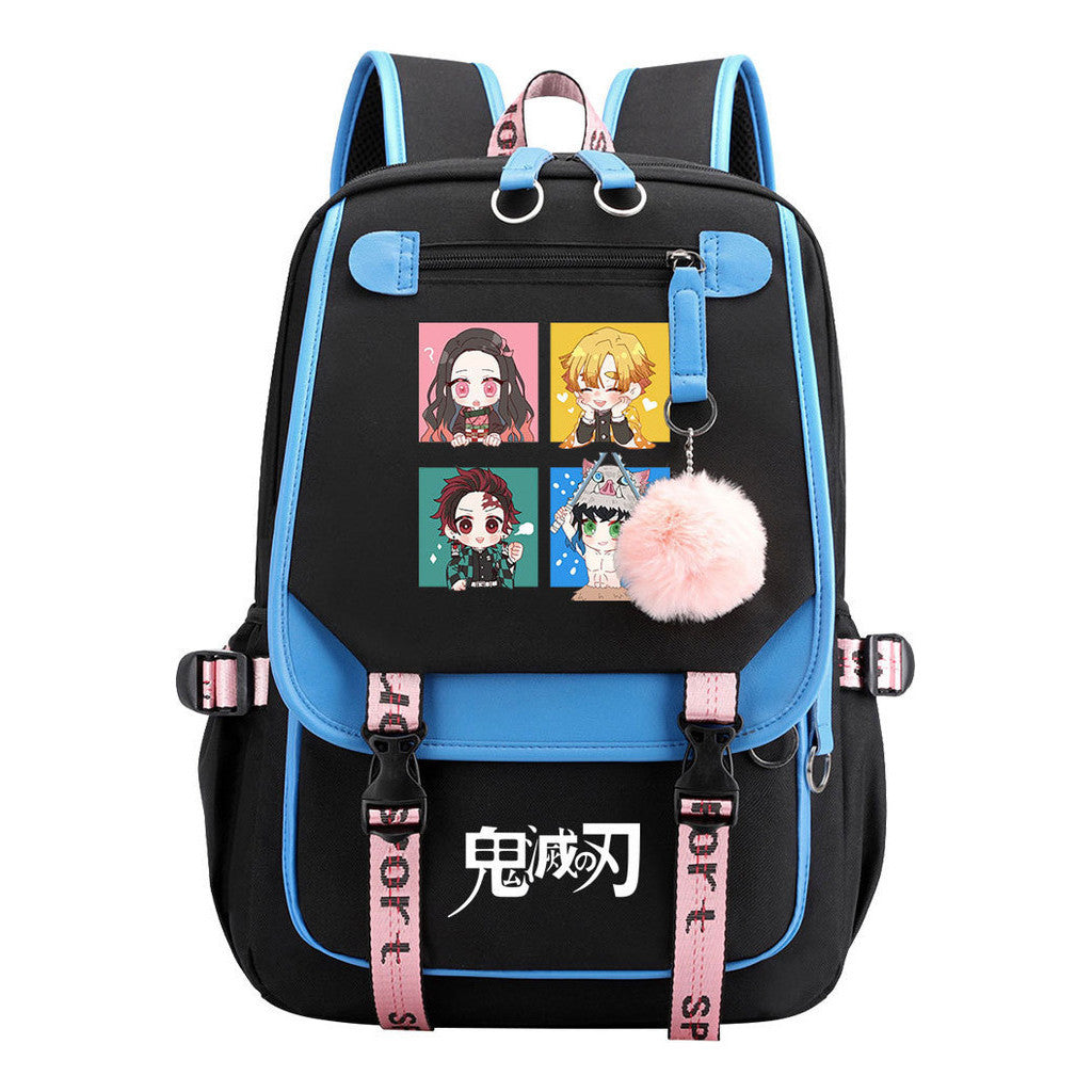 Japanese Cartoon Fashion Usb Student Backpack Casual Woven Flap Backpack