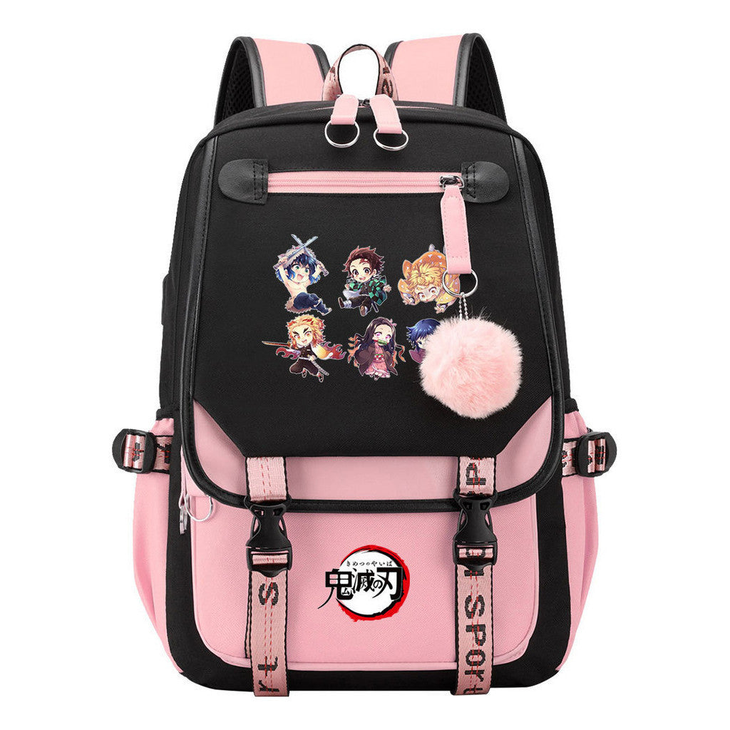Japanese Cartoon Fashion Usb Student Backpack Casual Woven Flap Backpack