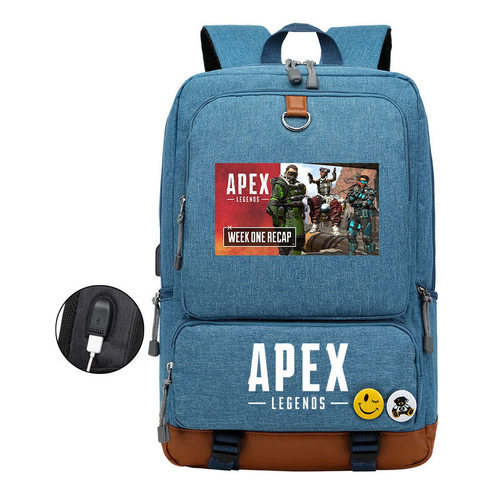 Apex Hero Print Usb Youth School Bag Leisure Travel Backpack