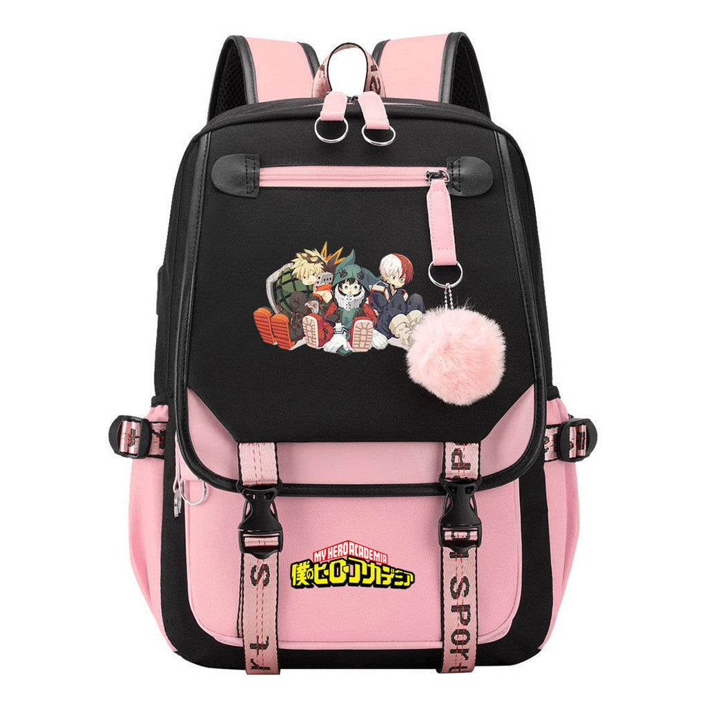 My Heroes Academy Usb Student Backpack, Casual Woven Strap Flip Back Backpack