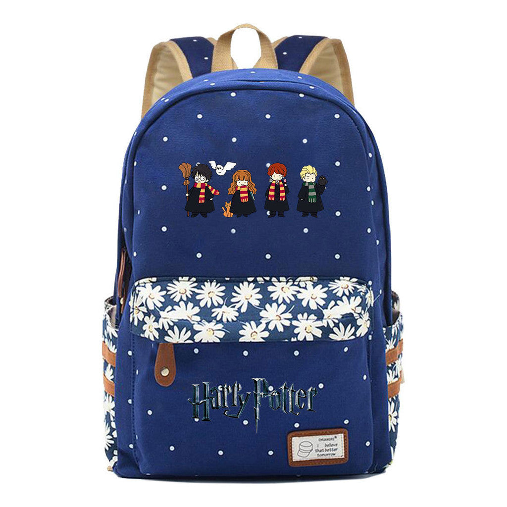 School Of Witchcraft And Wizardry Student Backpack With Floral Canvas Backpack