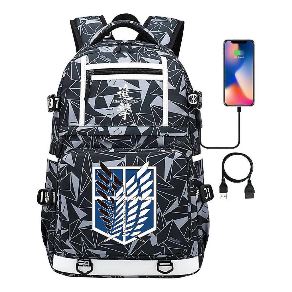 The Giant Soldier Captain Of The Manga Attack Printed Usb Youth Student Backpack Men's And Women's Backpack Leisure Travel Backpack