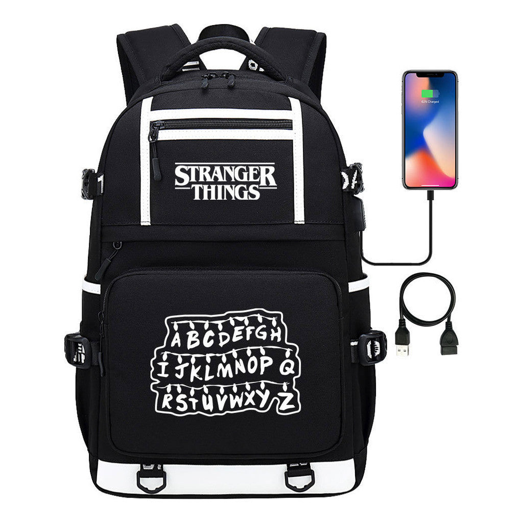 Strange Story Printed Usb Youth Student Backpack For Men And Women's Leisure Travel Backpack