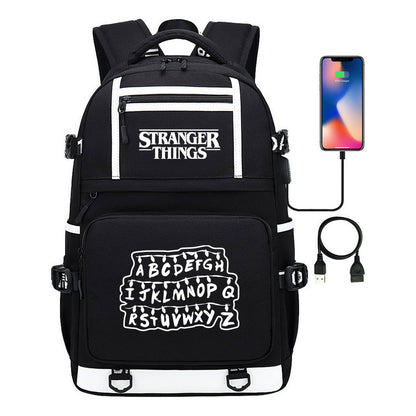 Strange Story Printed Usb Youth Student Backpack For Men And Women's Leisure Travel Backpack