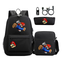 Super Mario Usb Password Lock Youth Student Backpack 3-piece Set For Men And Women Backpacks