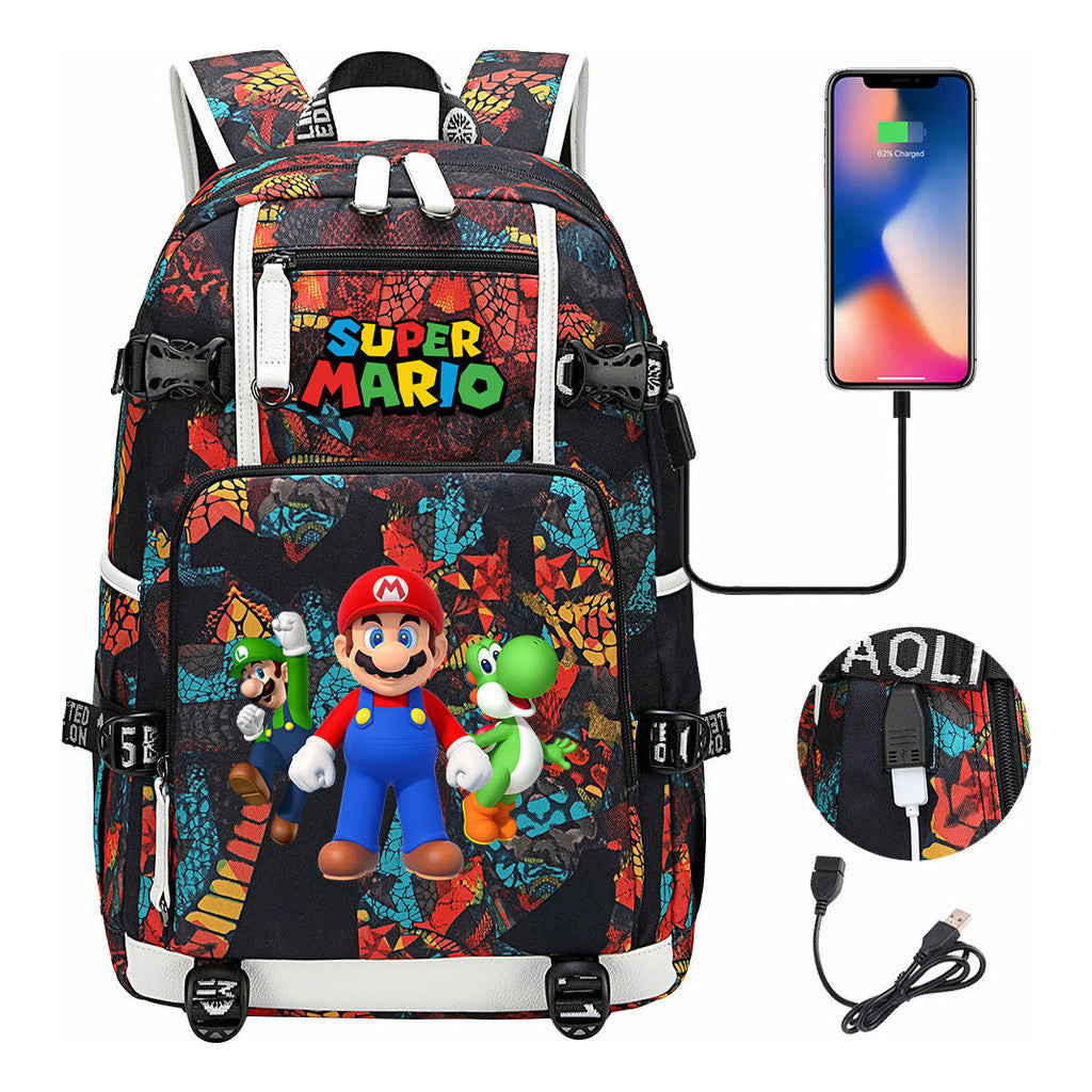 Super Mario Printed Teenage Student Backpack With Large Capacity For Men And Women's Leisure Travel Backpack