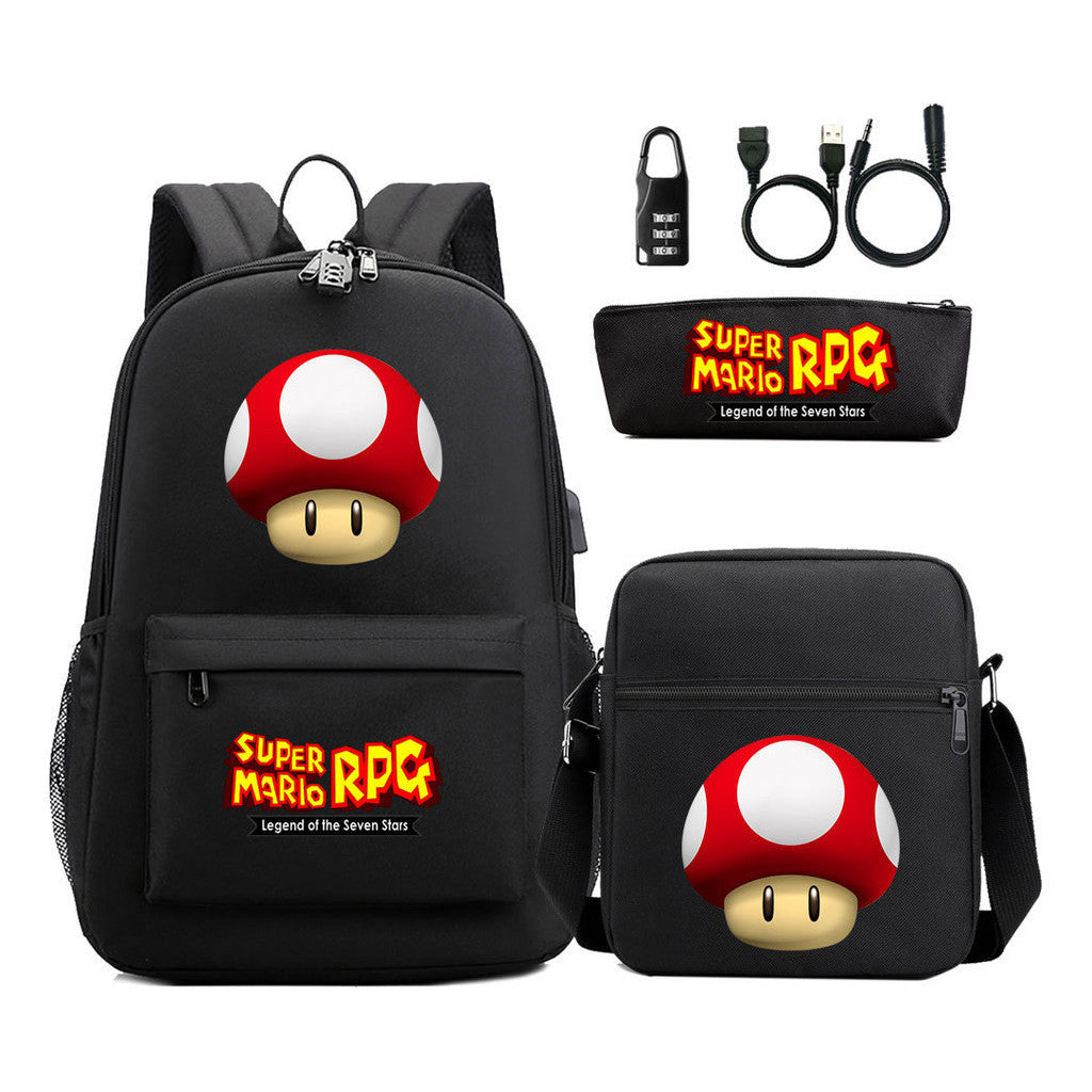 Usb Password Lock Youth Student Backpack Three Piece Set For Men And Women Backpacks