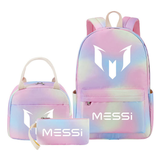 Sports Football Star Student Girl Backpack Lunch Bag Three Piece Set Backpack Set