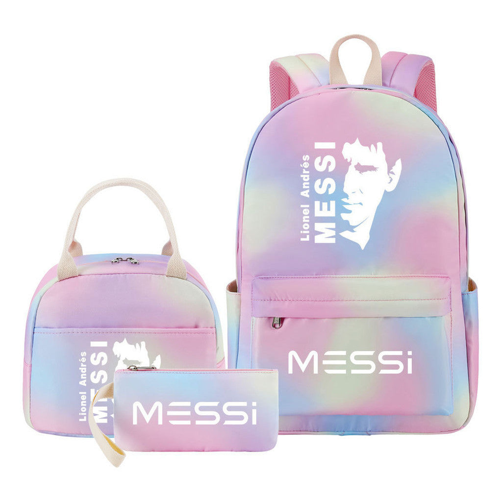 Sports Football Star Student Girl Backpack Lunch Bag Three Piece Set Backpack Set