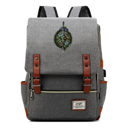 Game Tear Print Of The Kingdom Of Zelda Youth Primary And Secondary School Student Backpack Usb Men's And Women's Leisure Backpack