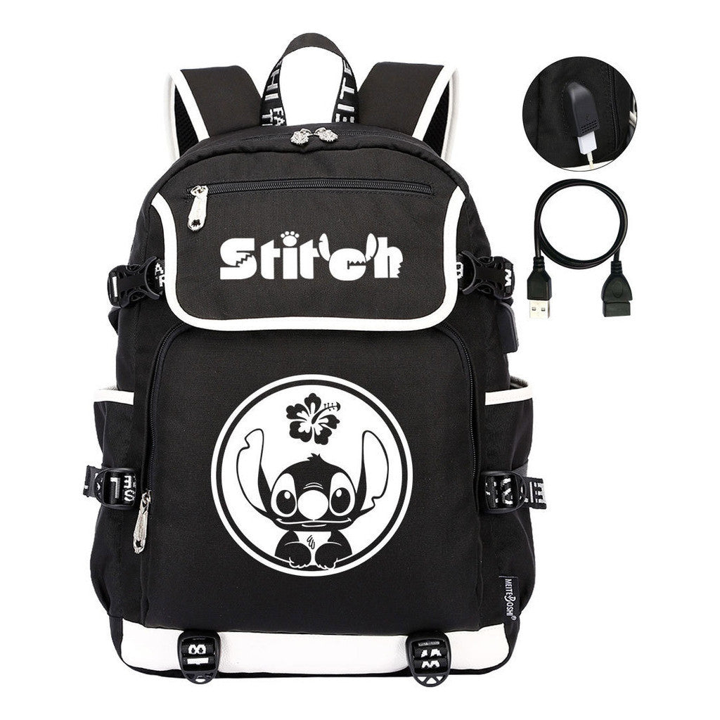 Anime Star Baby Stitch Printed Usb Youth Student Backpack For Leisure Travel Backpack