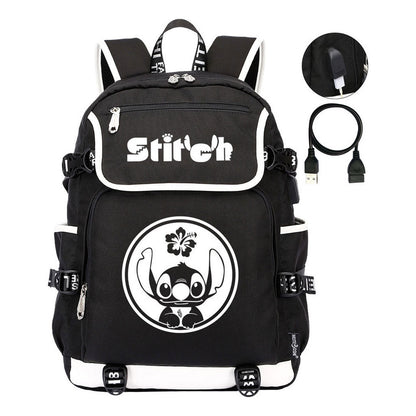 Anime Star Baby Stitch Printed Usb Youth Student Backpack For Leisure Travel Backpack