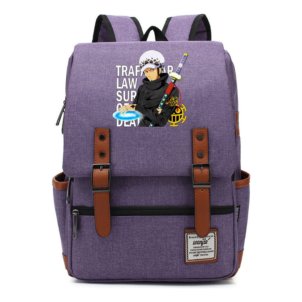 Anime Pirate King Luffy Printed Student School Bag Casual Belt Buckle Classic Backpack