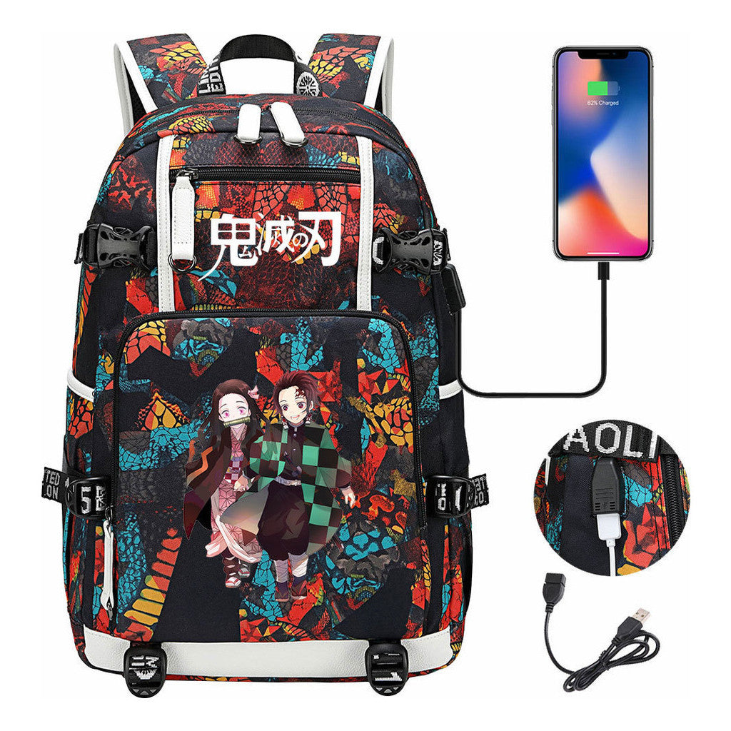 Cartoon Printed Usb Large Capacity Youth Student Backpack For Men And Women's Leisure Travel Backpack