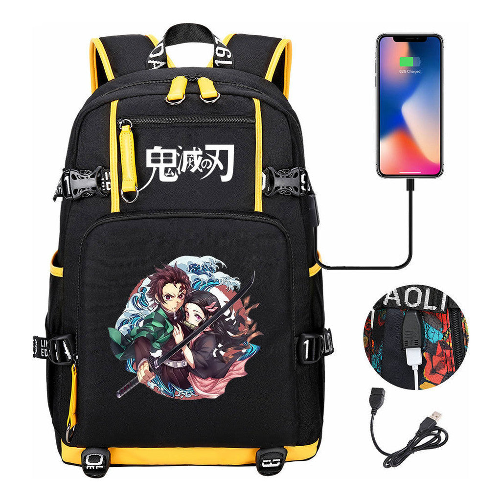 Cartoon Printed Usb Large Capacity Backpack For Men And Women's Leisure Travel Backpack