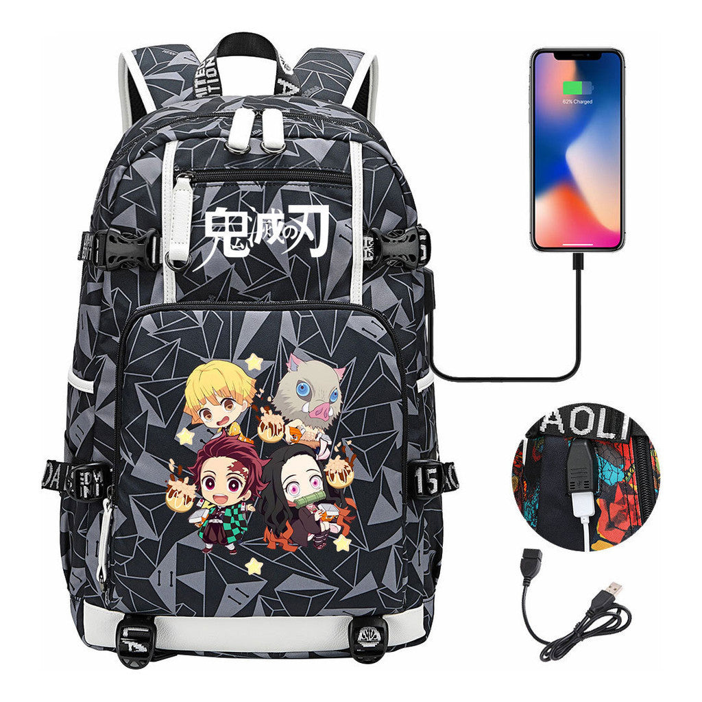 Cartoon Printed Usb Large Capacity Student Backpack For Leisure Travel Backpack