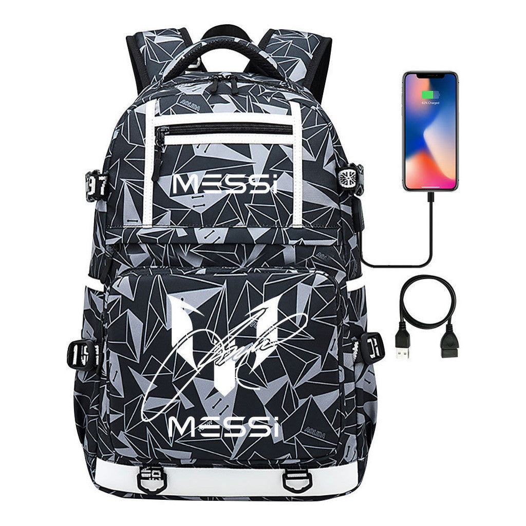 Sports Football Star Printed Usb Youth Student Backpack, Men's And Women's Backpack, Leisure Travel Bag