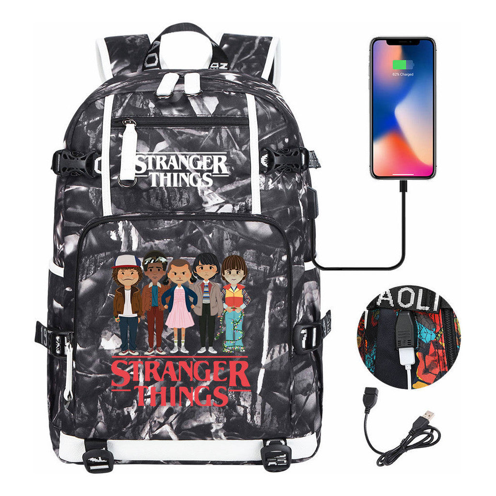 Strange Story Printed Usb Youth Student Backpack For Men And Women's Leisure Travel Backpack