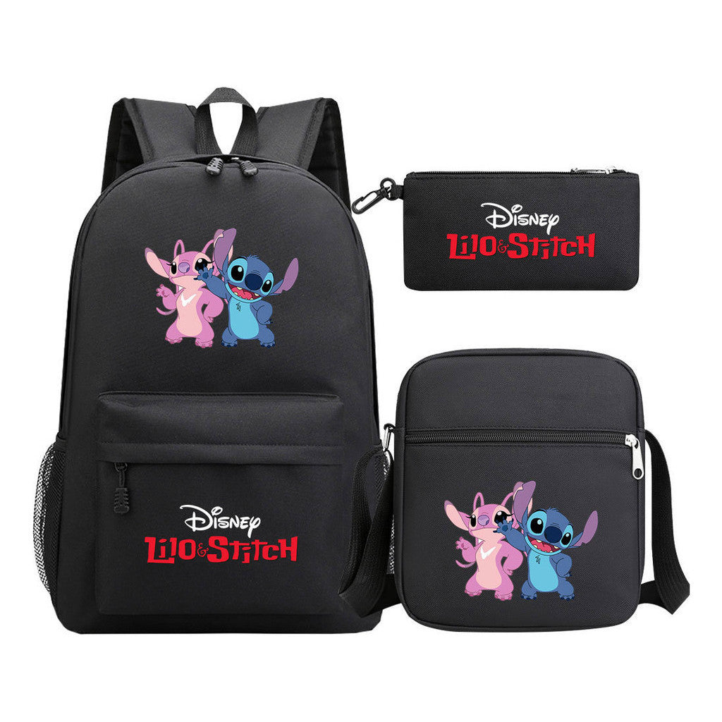 Starry Baby Stitch Printed Youth School Bag Three Piece Set For Men And Women Shoulder Set Backpack