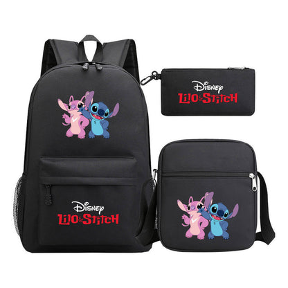 Starry Baby Stitch Printed Youth School Bag Three Piece Set For Men And Women Shoulder Set Backpack