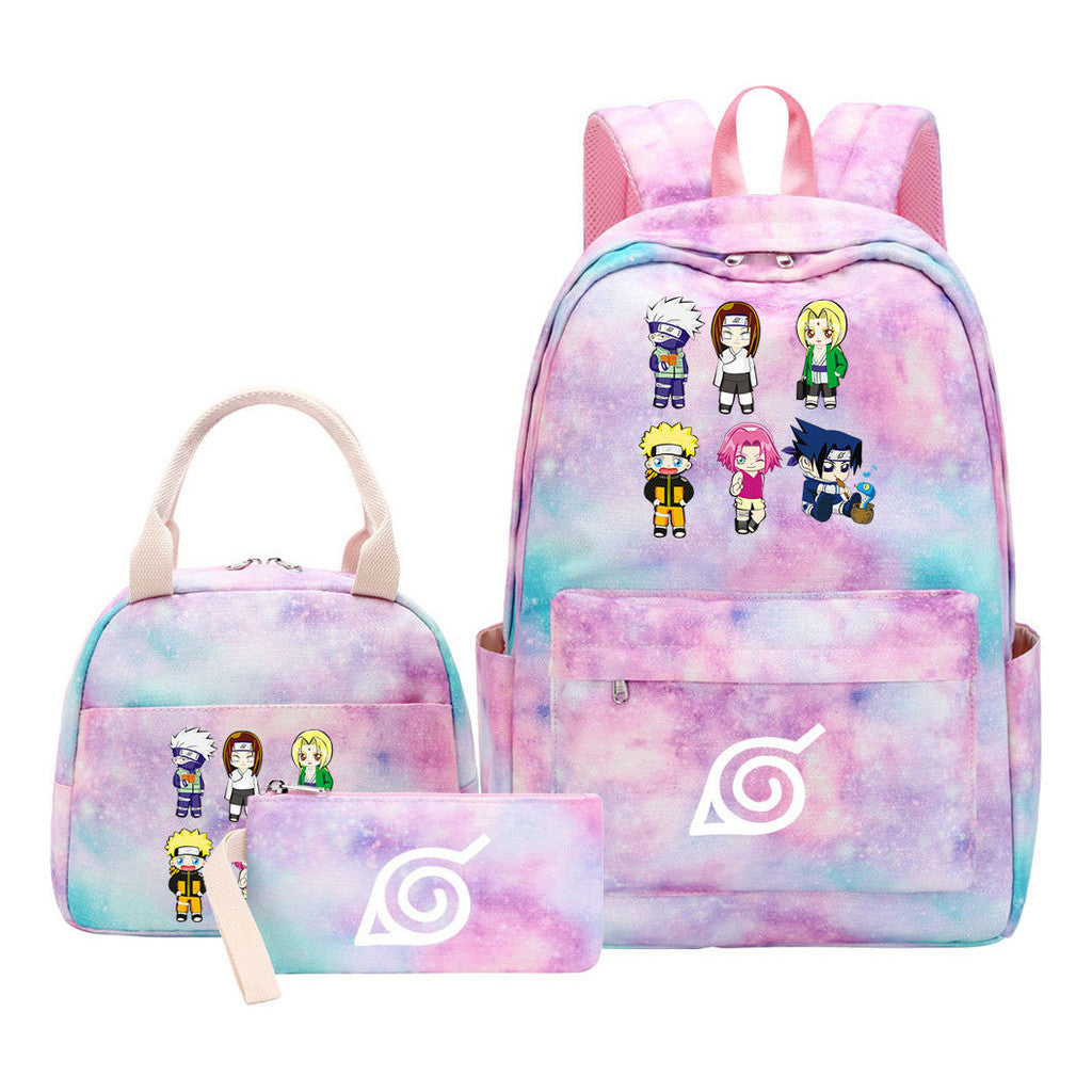 Naruto Youth Student School Bag Lunch Bag Three Piece Set Backpack Set