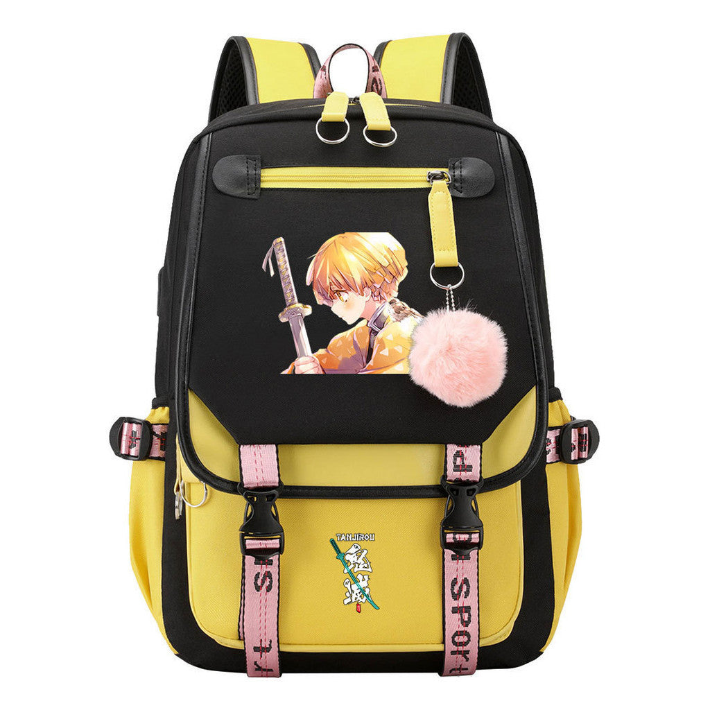 Cartoon Fashion Usb Student Backpack With Casual Woven Strap Flip Back Backpack