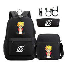 Naruto Usb Password Lock Youth Student Backpack Three Piece Set For Men And Women Backpack Set