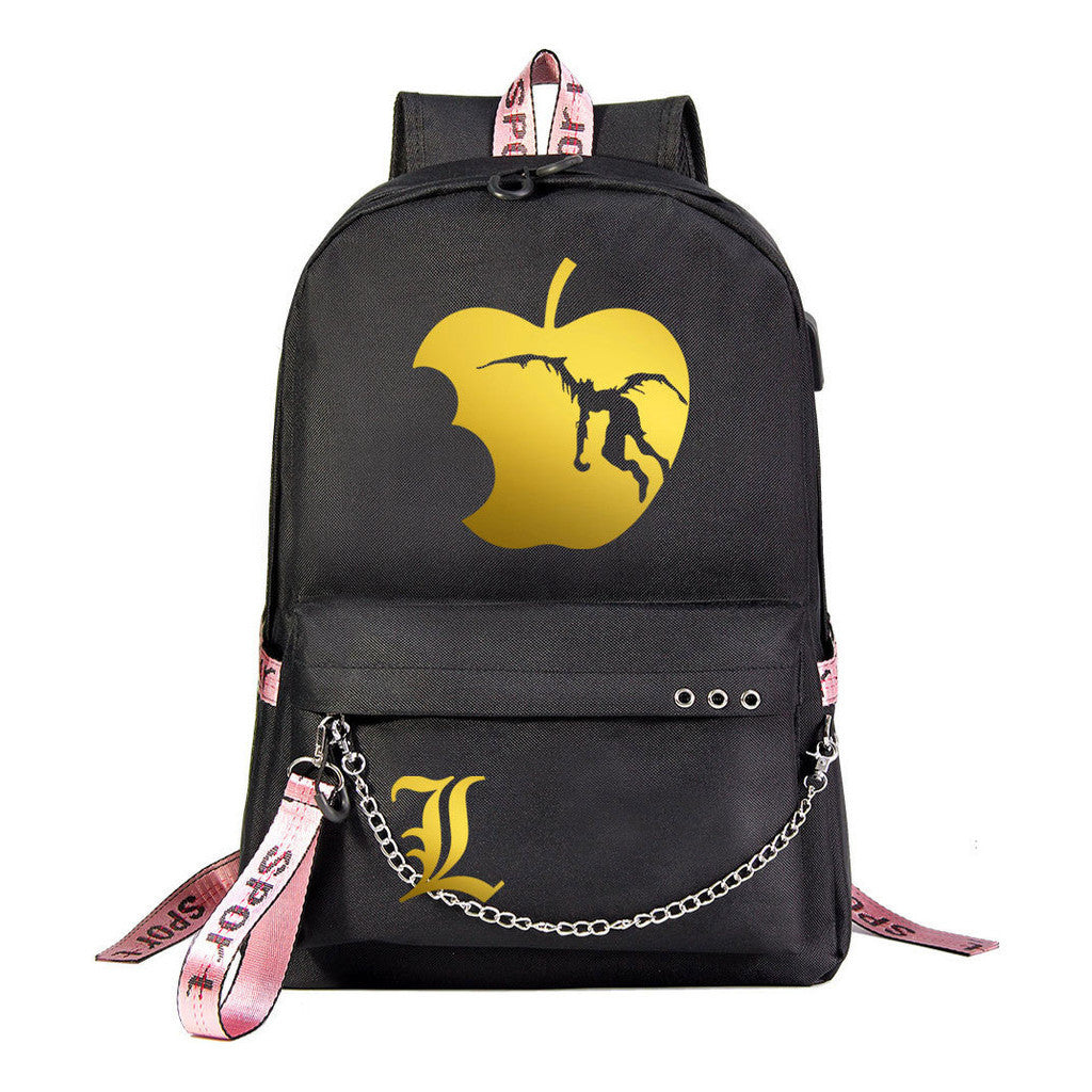 Golden Death Note Usb Youth Student Backpack For Boys And Girls Leisure Travel Backpack