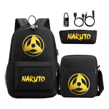 Golden Naruto Usb Password Lock Teenage Student School Bag Three Piece Backpack Set