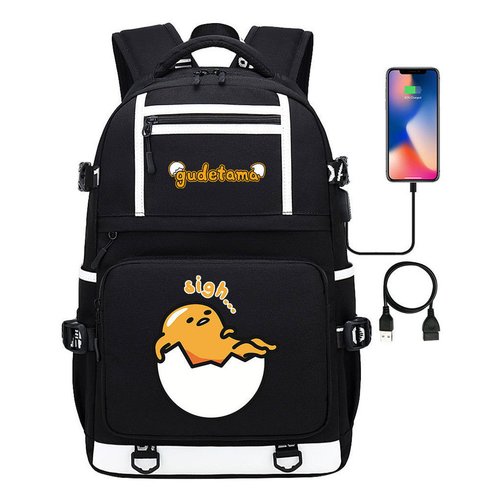 Cartoon Cartoon Lazy Egg Usb Student Backpack Backpack Leisure Travel Bag