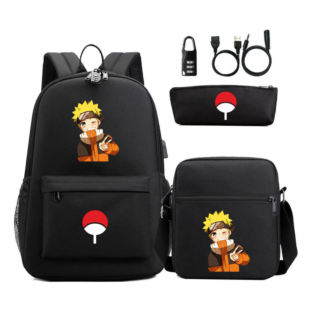 Naruto Usb Password Lock Youth Student Backpack Three Piece Set Backpack Set